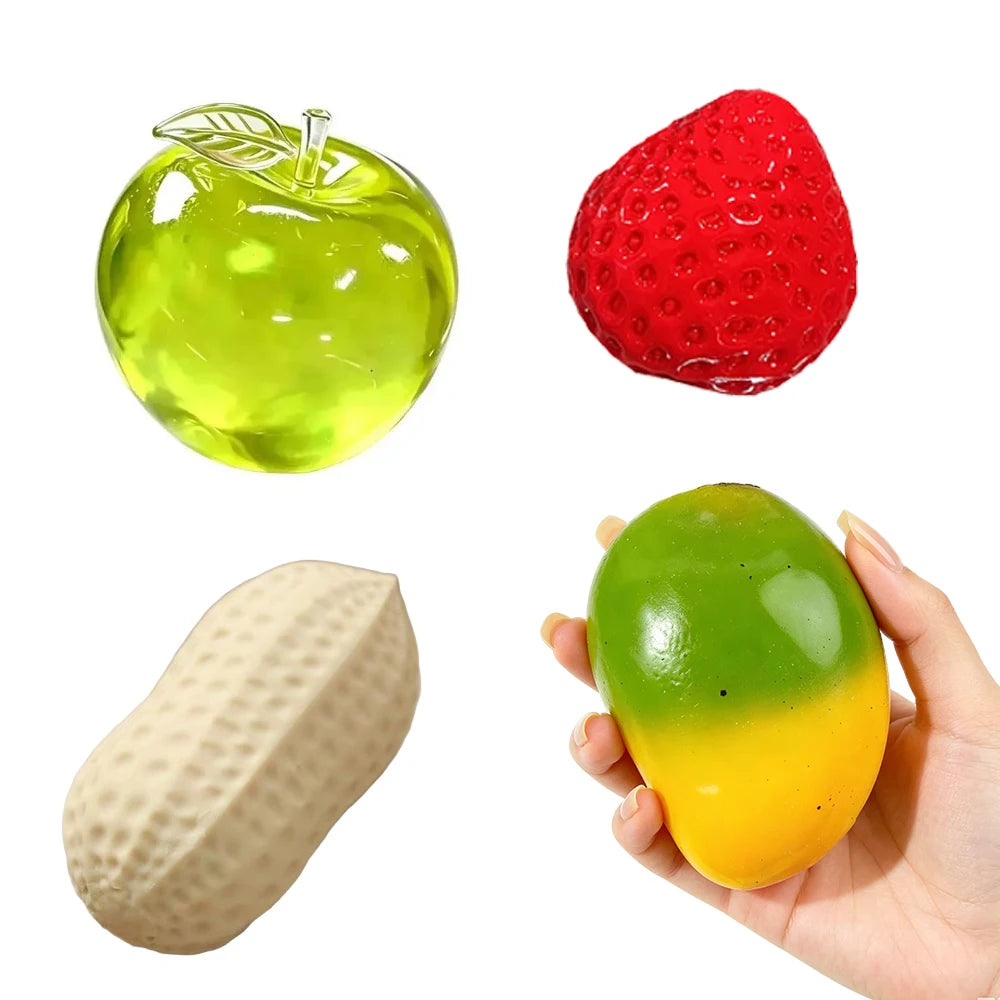Hot Fruit Stress Ball Crunchy Squeeze Ball Squishy Cheese Peanut Soft Block Feel Fidget Toy ASMR Sensory Anti Stress Ball Adults