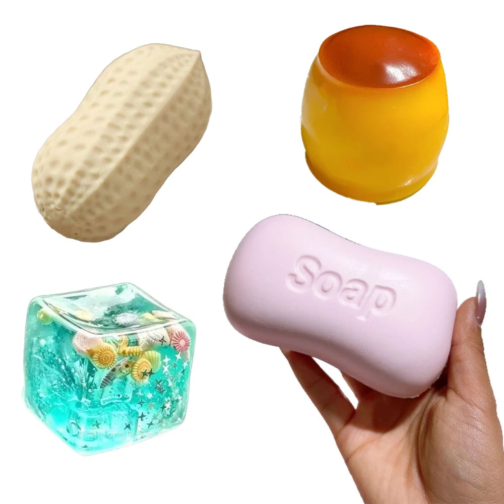 Hot Fruit Stress Ball Crunchy Squeeze Ball Squishy Cheese Peanut Soft Block Feel Fidget Toy ASMR Sensory Anti Stress Ball Adults